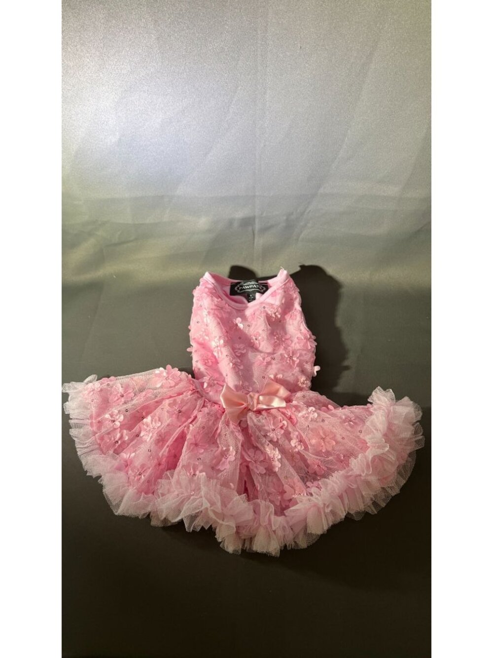 Pink Floral Dog Dress With Tulle Skirt & Bow Small By Pawpati
